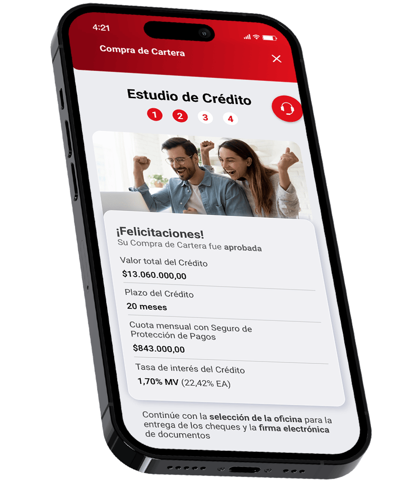 Pantalla con ponfirme la Solicitud Compra de Cartera