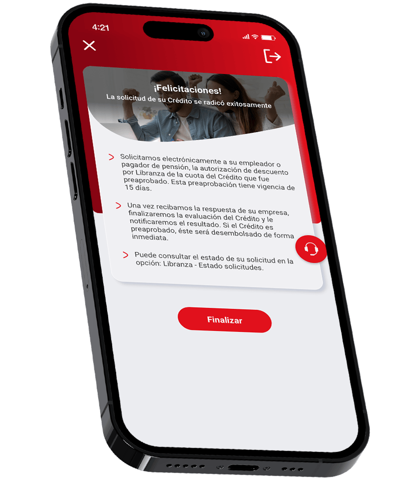 Pantalla con ponfirme la Solicitud