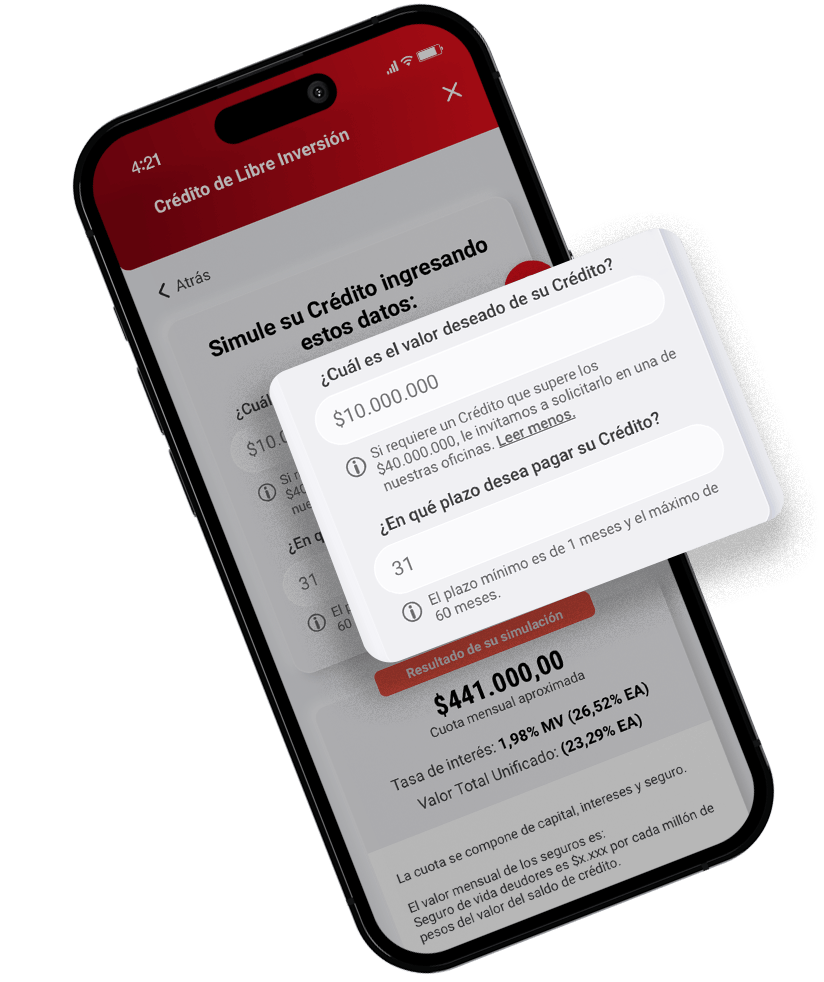 Pantalla con simulador Crédito Libranza Inversión