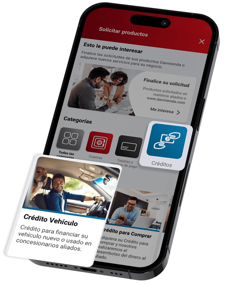 Ingrese al App Davivienda  Dáé clic en «Solicitar productos».