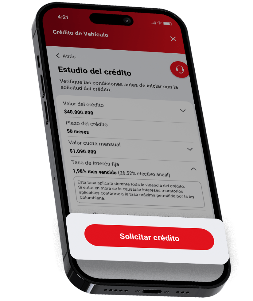 Elija «Crédito de Vehá­culo» y adquiera su crédito en 5 minutos